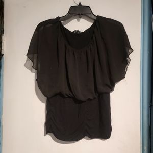 High Boss Black Banded Waist Sheer Top